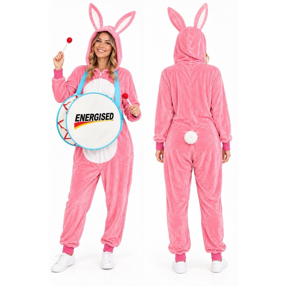 Tipsy Elves Energizer Bunny Halloween Costume Jumpsuit Womens XL Pink Soft Plush